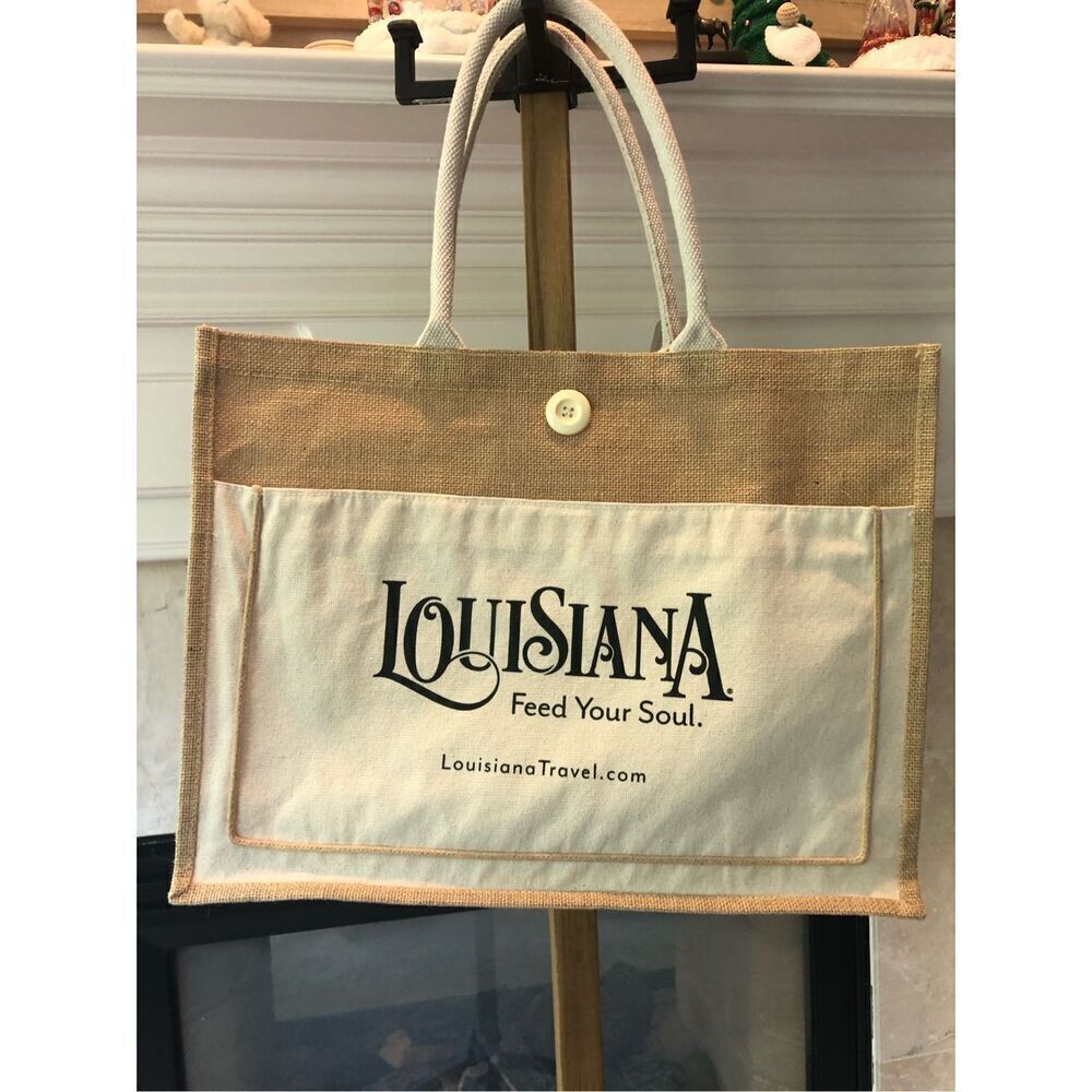 Logomark Louisiana “Feed Your Soul” Women’s Tan and Cream Jute Large Tote Should